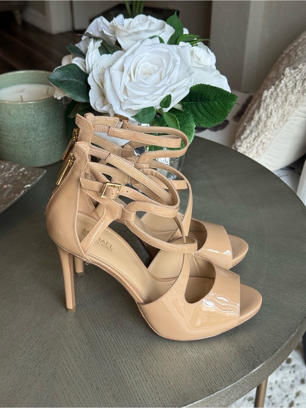 Michael Kors Beige Patent Strappy Heels